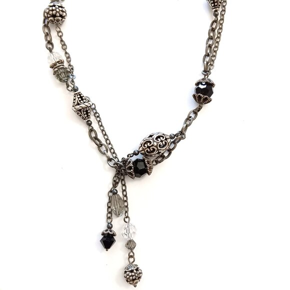 Brighton JET SET Bead &amp; Crystal Black Gun Metal Necklace &amp; Bracelet Set - Picture 2 of 5